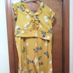 Yellow floral crop top pant set